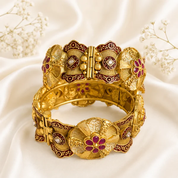 Ruby Floral with Meenakari Rajwadi Kundan Bangle
