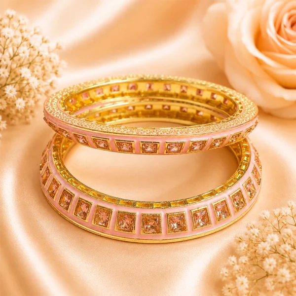 Square-Cut Stone With Meenakari Pacheli Kada