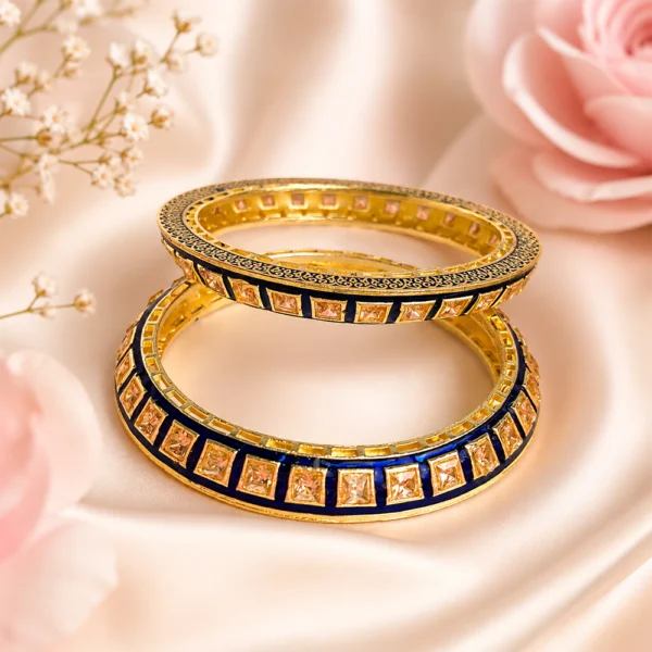 Square-Cut Stone With Meenakari Pacheli Kada