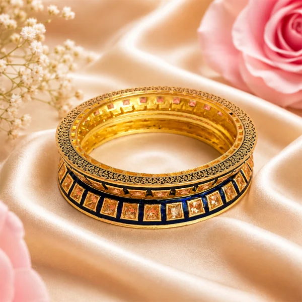Square-Cut Stone With Meenakari Pacheli Kada