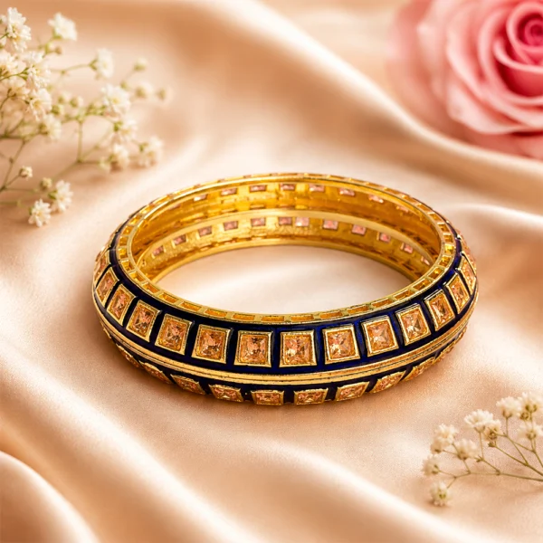 Square-Cut Stone With Meenakari Pacheli Kada