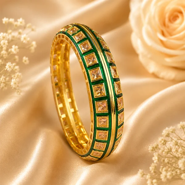 Square-Cut Stone With Meenakari Pacheli Kada