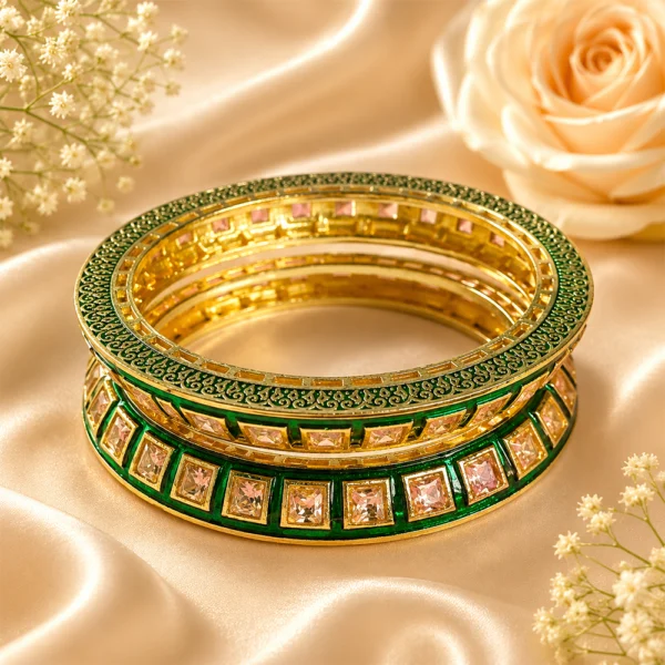 Square-Cut Stone With Meenakari Pacheli Kada