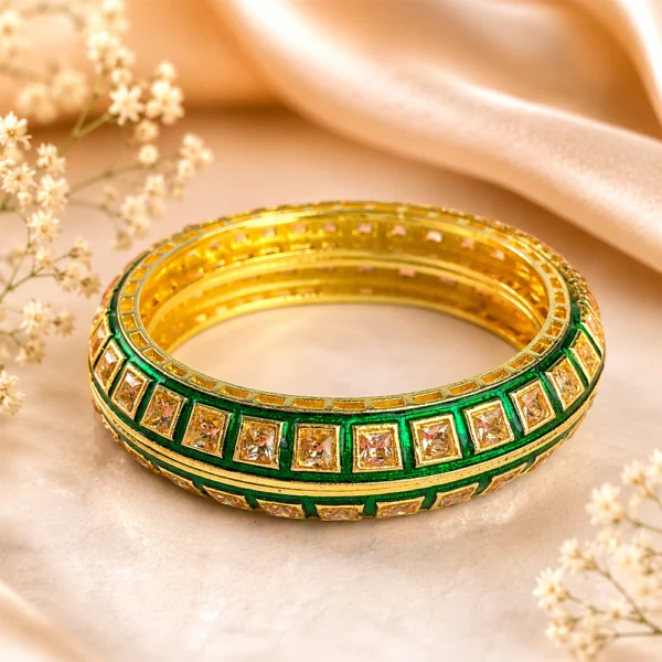 Square-Cut Stone With Meenakari Pacheli Kada
