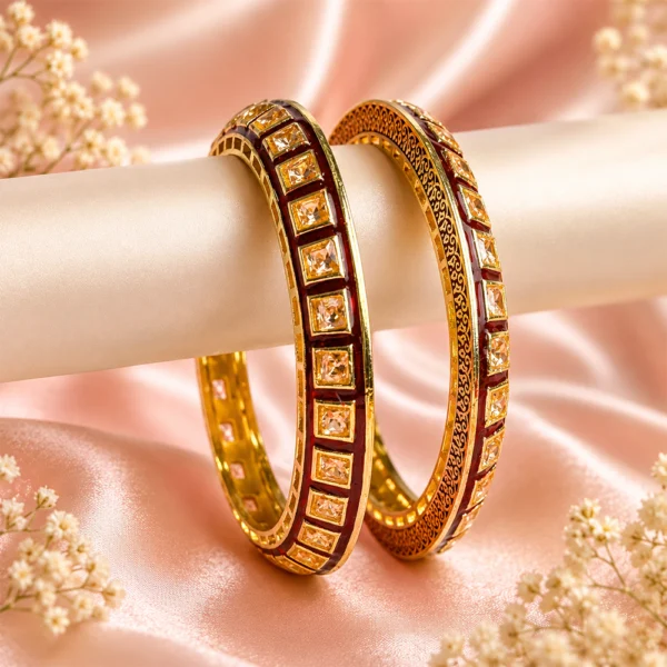 Square-Cut Stone With Meenakari Pacheli Kada