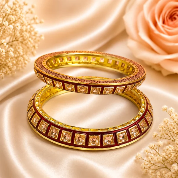 Square-Cut Stone With Meenakari Pacheli Kada