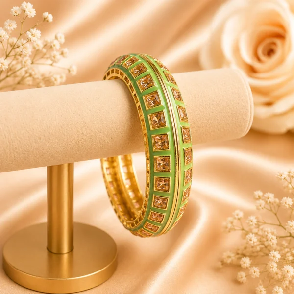 Square-Cut Stone With Meenakari Pacheli Kada