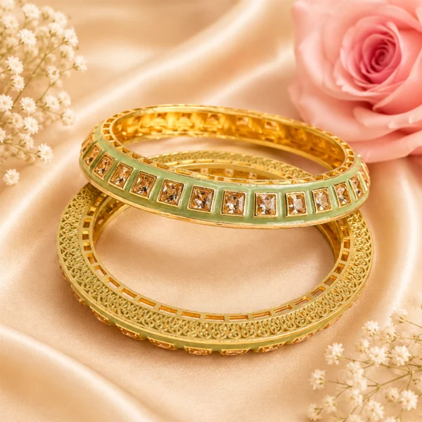 Square-Cut Stone With Meenakari Pacheli Kada