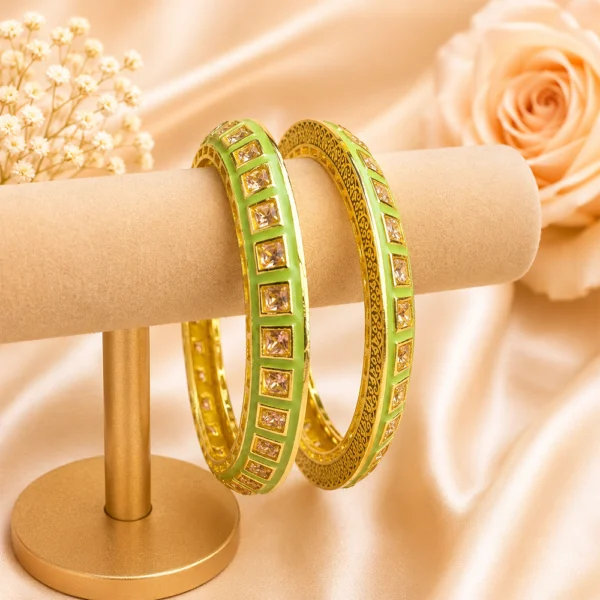 Square-Cut Stone With Meenakari Pacheli Kada