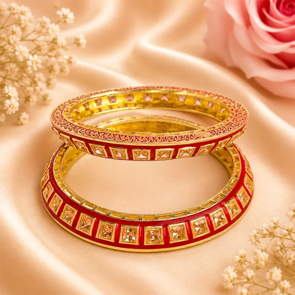 Square-Cut Stone With Meenakari Pacheli Kada