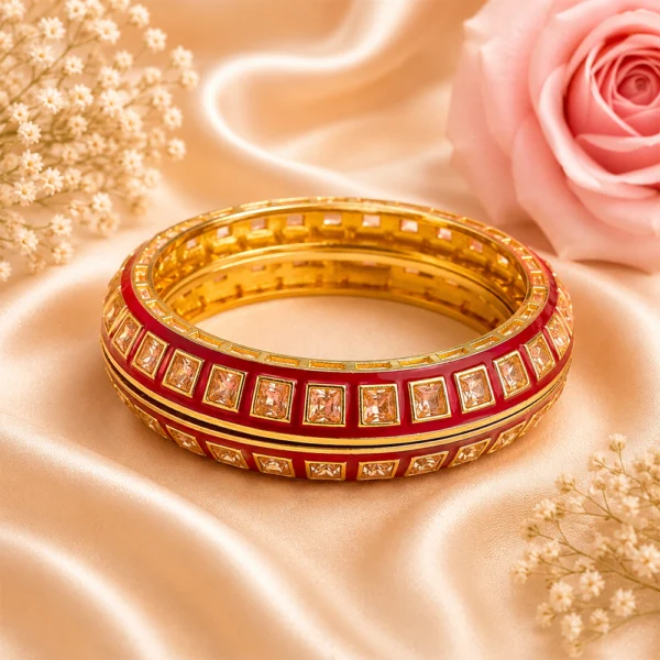 Square-Cut Stone With Meenakari Pacheli Kada