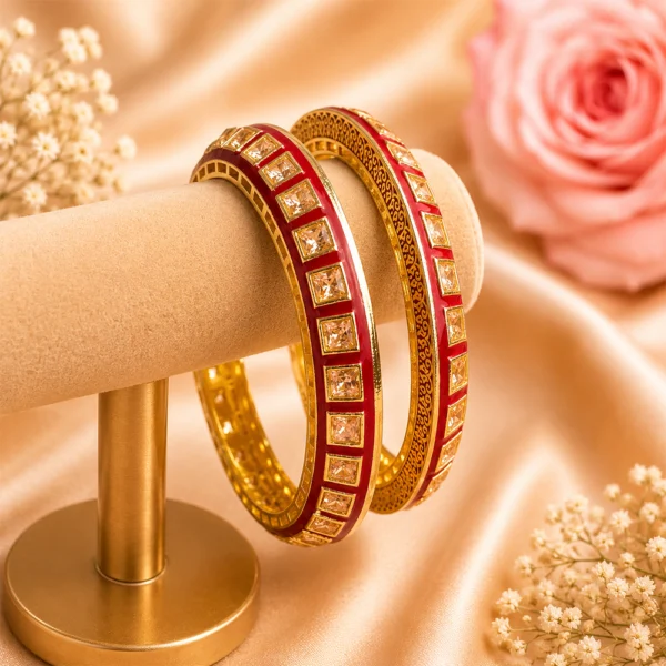 Square-Cut Stone With Meenakari Pacheli Kada