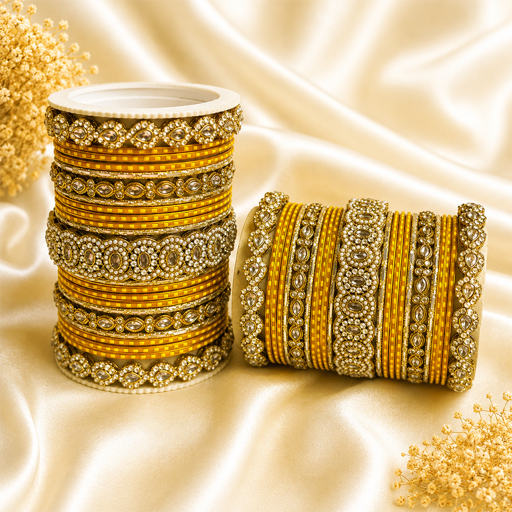 Stones Kada Bangle Set (Yellow) (4)