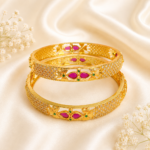 Ruby-emerald stone floral kada
