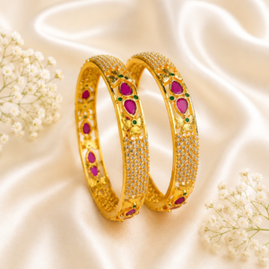 Ruby-emerald stone floral kada