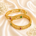 Ruby-emerald floral leaf mesh kada