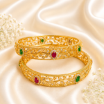 Ruby-emerald floral leaf mesh kada