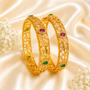 Ruby-emerald floral leaf mesh kada