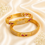 Ruby-emerald stone floral kada