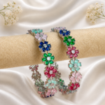 Multi flower rhodium plated AD kada