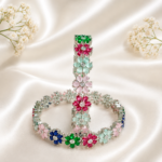 Multi flower rhodium plated AD kada