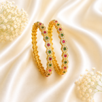 Floral-round ruby-green kada