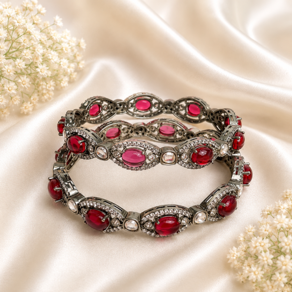 Oval-cut stone victorian plated AD kada (Ruby)