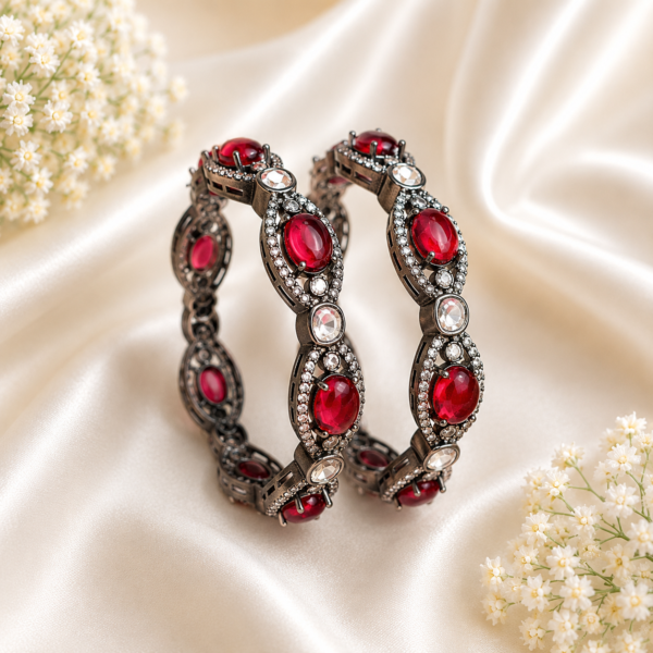 Oval-cut stone victorian plated AD kada (Ruby)