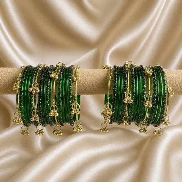 Classic Green Bangle Set With Kashmiri Ghungroo