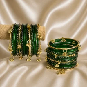 Classic Green Bangle Set With Kashmiri Ghungroo