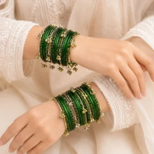 Classic Green Bangle Set With Kashmiri Ghungroo (3)
