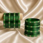 Classic Green Bangles With Flower Design Stone Glass Bangle Set
