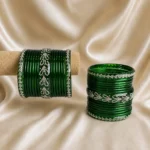 Classic Green Bangles With Heart Design Stone Glass Bangle Set
