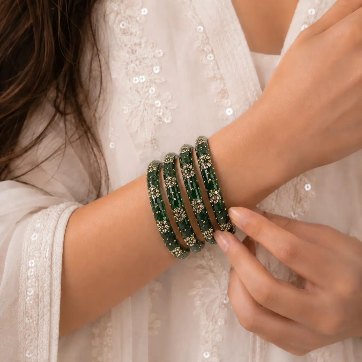 Flower Design Stone Glass Kada (2)