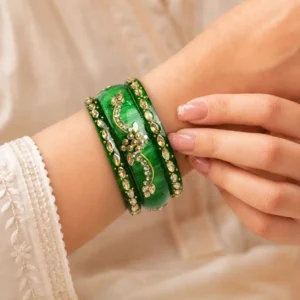 Green Marble Glass Bangle Set (3)
