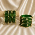 Green Raindrop Bangle With Premium Ghungroo Glass Set