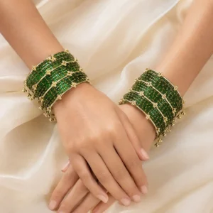 Green Raindrop Bangle With Premium Ghungroo Glass Set (3)