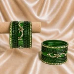 Green Raindrop Bangles With Marble Kada Glass Set