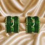 Green Raindrop Bangles With Marble Kada Glass Set
