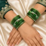 Green Raindrop Bangles With Marble Kada Glass Set