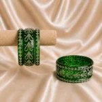 Heart Shape Green Kada Glass Bangle Set