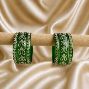 Heart Shape Green Kada Glass Bangle Set