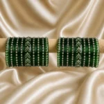 Heart Shape Stone Kada With Green Glass Bangle Set