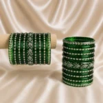 Heart Shape Stone Kada With Green Glass Bangle Set