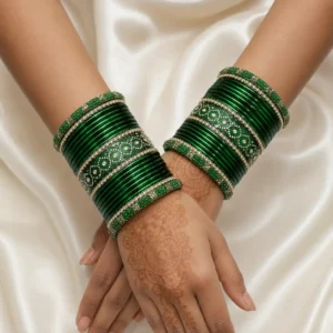 Teej Special Emerald Hexagon Design Stone Glass Set (1)