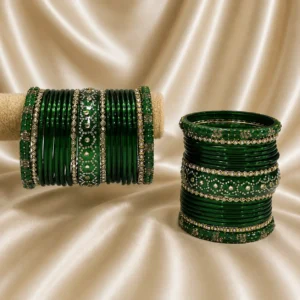 Teej Special Emerald Hexagon Design Stone Glass Set