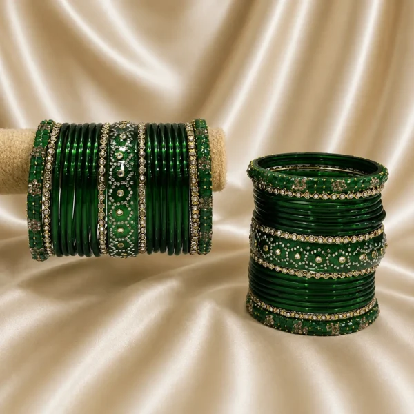 Teej Special Emerald Hexagon Design Stone Glass Set