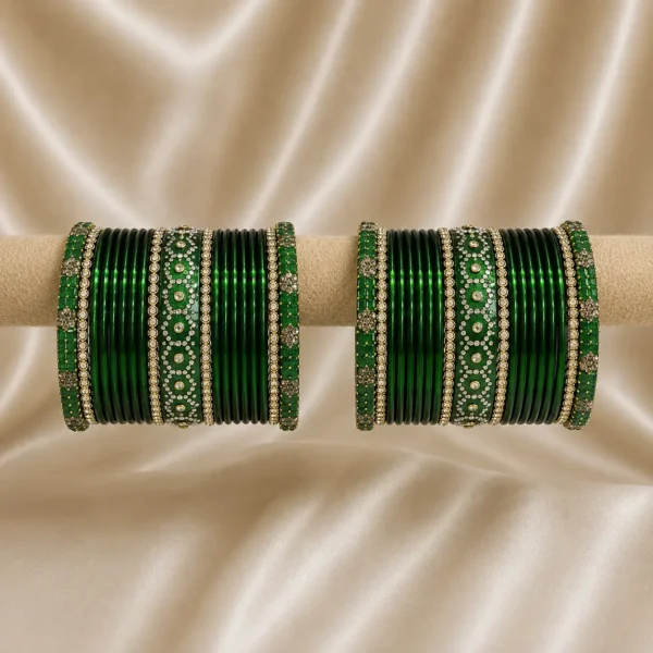 Teej Special Emerald Hexagon Design Stone Glass Set