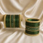 Teej Special Green Glass Set with Mirror Stone Bangle