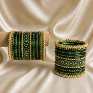 Teej Special Green Glass Set with Mirror Stone Bangle